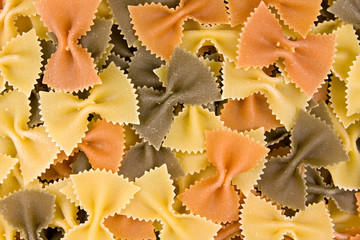 close up of uncooked multi-colored Italian macaroni