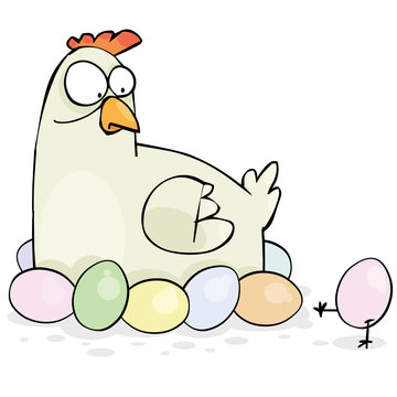 recommend clip art: Easter card with a chicken and eggs