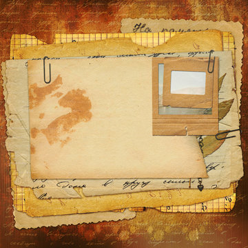 Abstract ancient brown background with set old paper in scrapboo