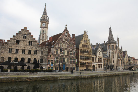 Graslei, historic center of Ghent, Flanders, Belgium