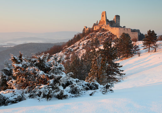 The Ruins Of Castle Cachtice In Winter