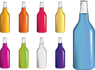set of fizzy drinnk, soda or alcopop bottles
