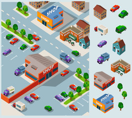 Fototapeta premium Shoping and Grocery Isometric Vector