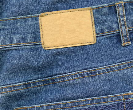 Blank leather label on jeans
