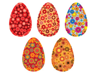 Set of five Easter eggs with flower ornament
