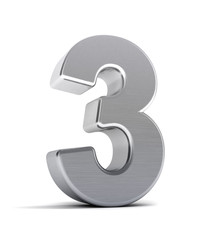 Fototapeta premium Number 3 as a brushed metal object over white