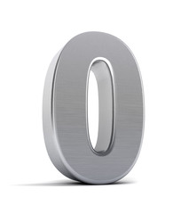 Number 0 as a brushed metal object over white