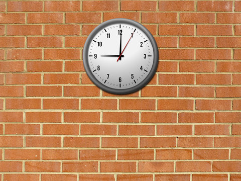 Clock on red brick wall Stock Illustration Adobe Stock