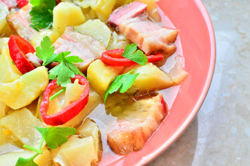 Cabbage soup with bacon and potatoes