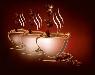 Coffee cups with roasted coffee beans