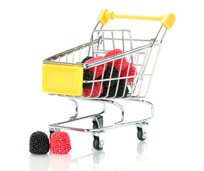 Raspberry blackberry fruit in the shopping cart