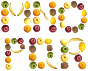 Letters made of fruits