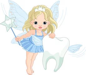 Fensteraufkleber Cute Tooth Fairy flying with Tooth © Anna Velichkovsky