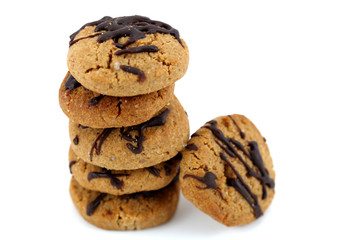 Homemade cookies from spelt flower and chocolate on white