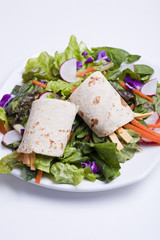 Tortilla wrap on top of salad.
