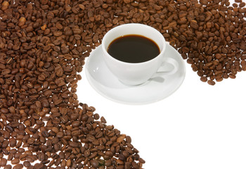 Coffee in a white mug on the white