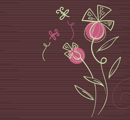 Floral background with cartoon dragonflies