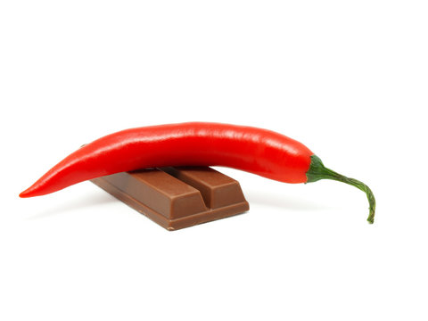 red pepper on  Chocolate,  white background