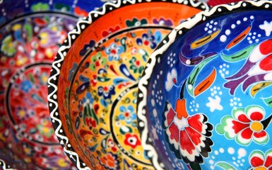 Traditional turkish pottery with flower pattern