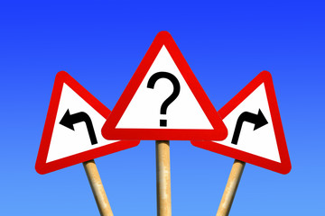 Question mark & directional arrow signs decision concept