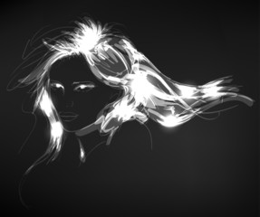 Hand-drawn fashion model from a light. Vector black-and-white il
