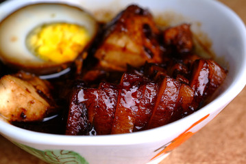 Braised pork serve with white rice - malaysian chinese food