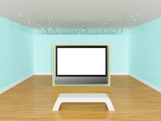 Fototapeta premium Gallery's hall with bench and flat tv