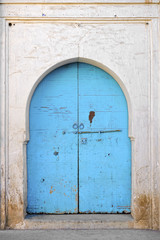 Typical painted blue wooden door in Taroudant