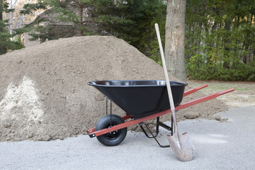 Wheelbarrow shovel and dirt
