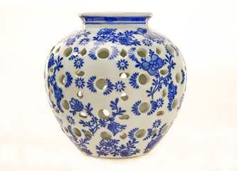 Blue and white antique pottery ginger   jar