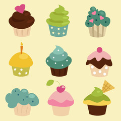 Colorful cupcake set , vector illustration