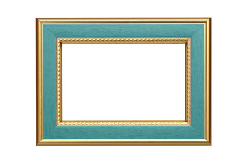 Gold-turquoise frame isolated on white background