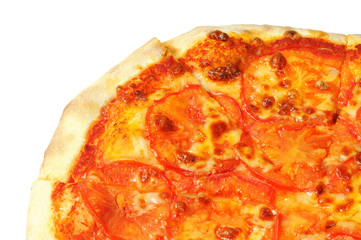 Vegetarian pizza  with cheese and tomatoes.