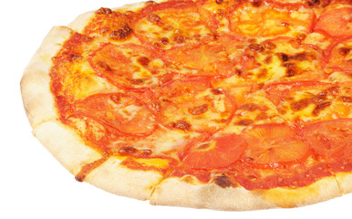 Vegetarian pizza  with cheese and tomatoes.