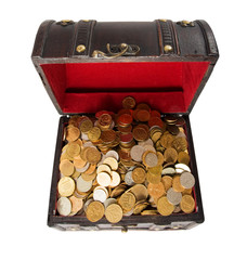 Stock Photo:.Chest trunk wooden gold isolated on the white backg
