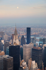 New York City Manhattan skyline with moon
