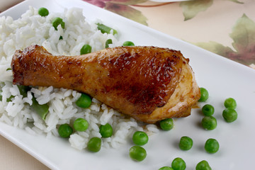 Fried chicken leg with rice