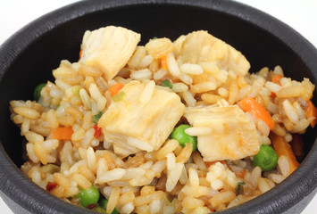 Serving of chicken fried rice and vegetables
