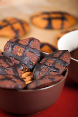 A plate of chocolate cookies