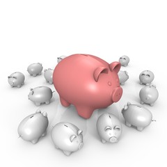 A wealthy pink piggy bank - a 3d image