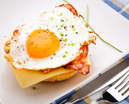 Breakfast - Fried Egg With Bacon And Cheese