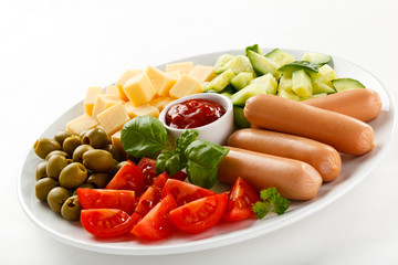 Appetizer - sausages, cheese and vegetables