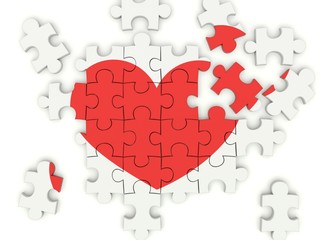 Puzzle with heart isolated on white