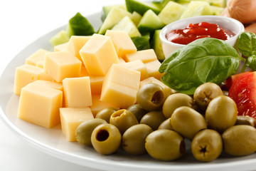 Appetizer - sausages, cheese and vegetables