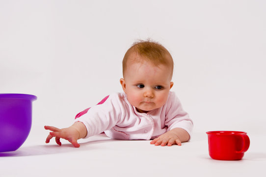 Little child baby and tableware