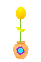 Colourful Easter egg in a yellow vase. Isolated on the white