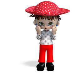 cute and funny cartoon doll with hat. 3D rendering with