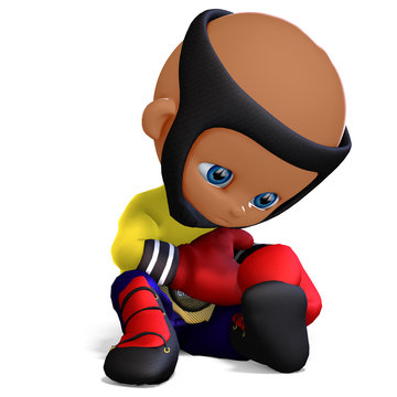 cute and funny childish cartoon boxer. 3D rendering with