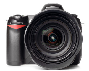 professional digital photo camera with huge standart lens isolat