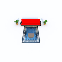 Isolated 3d rendering of a living room with red sofa